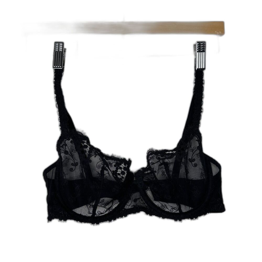 Simone Perele Lace Demi Bra Black Size 34D Elegant Sheer Underwire Lingerie